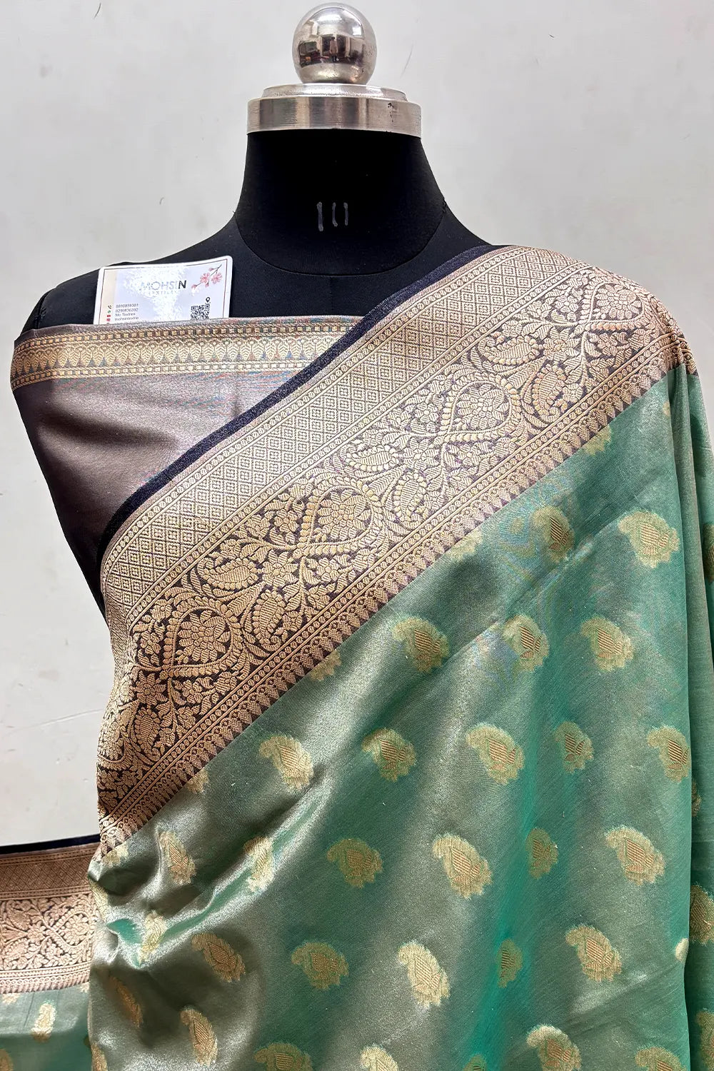 Mint and Black Tissue Silk Banarasi Saree