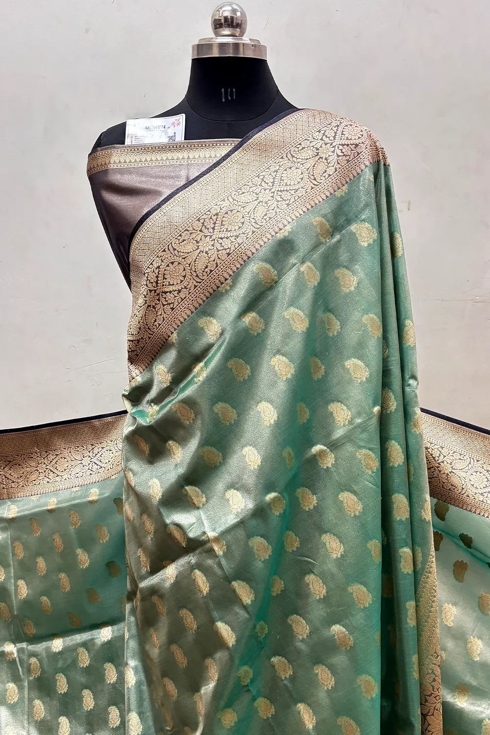 Mint and Black Tissue Silk Banarasi Saree