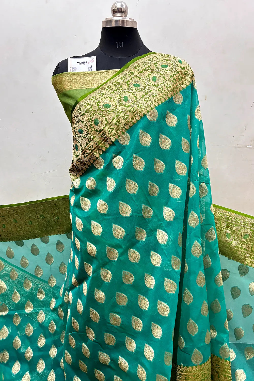 MInt and Mehendi Organza Silk Banarasi Saree