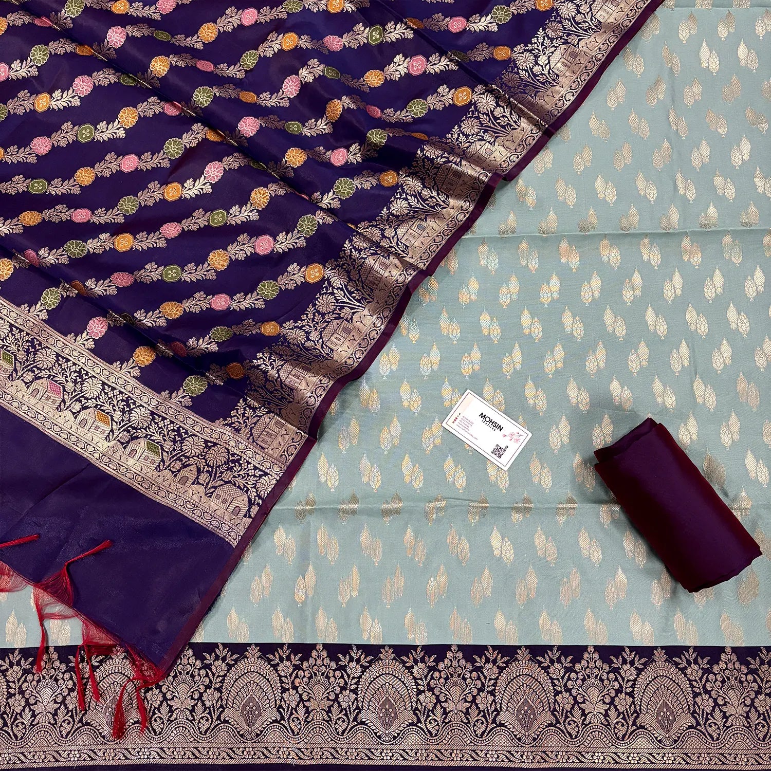 Mint and Navy Auda Persian Lau Banarasi Silk Suit