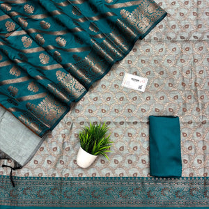 Mint and Teal Patti Jaal Banarasi Silk Suit