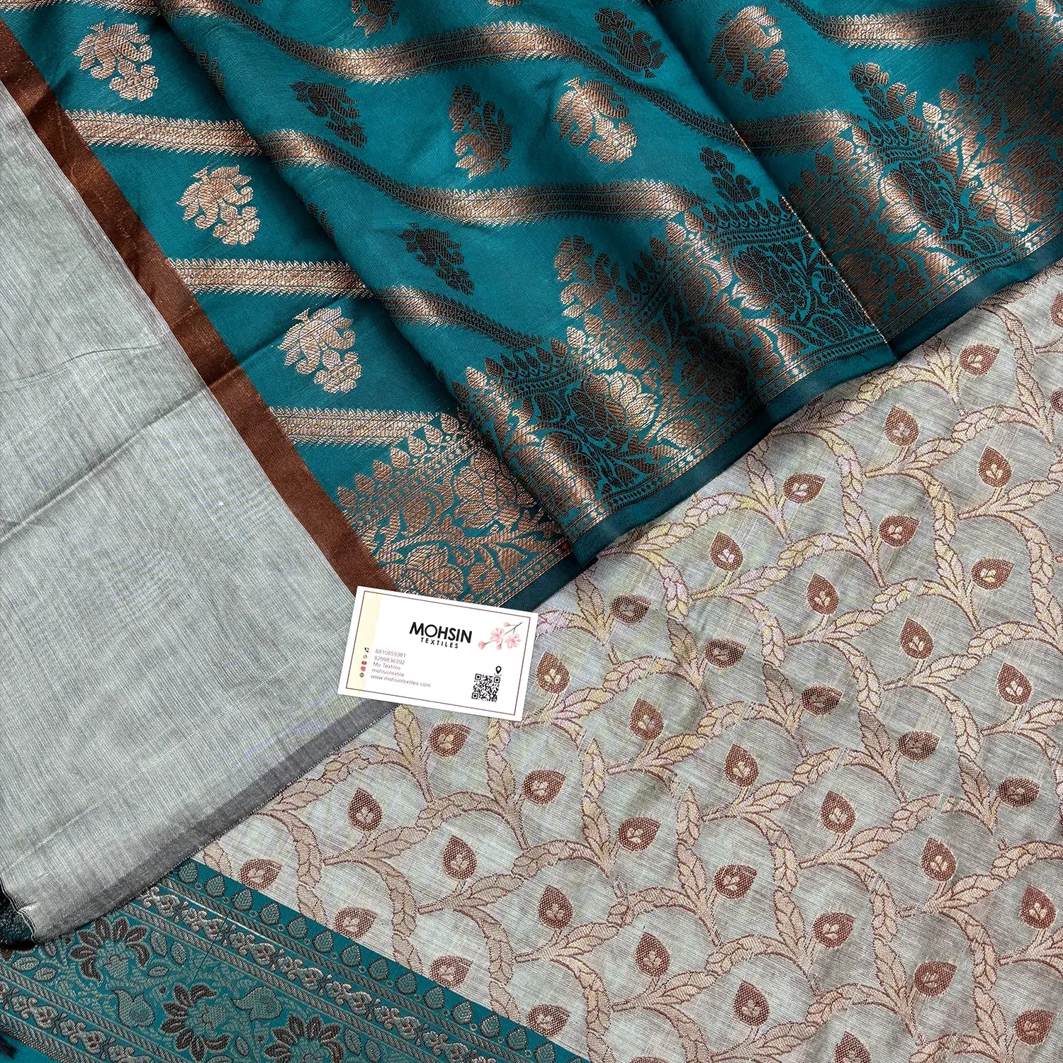 Mint and Teal Patti Jaal Banarasi Silk Suit
