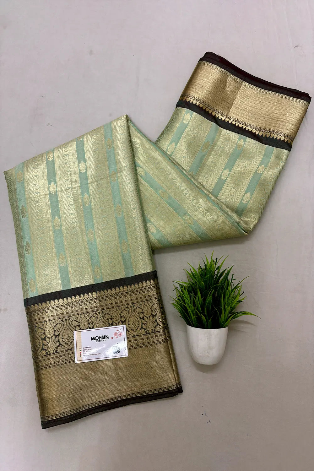 Mint and Wine Tissue Silk Banarasi Saree