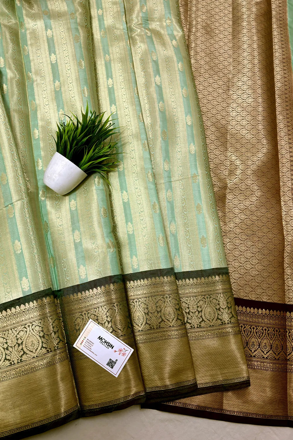 Mint and Wine Tissue Silk Banarasi Saree