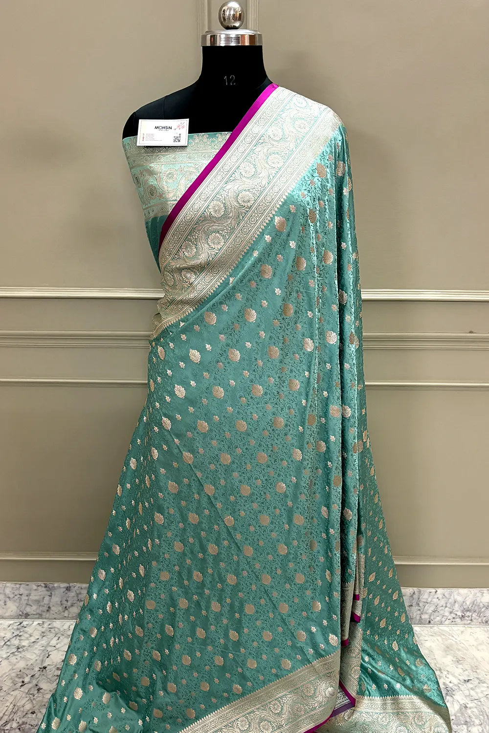Mint Chunni Munni Buti Katan Silk Banarasi Saree