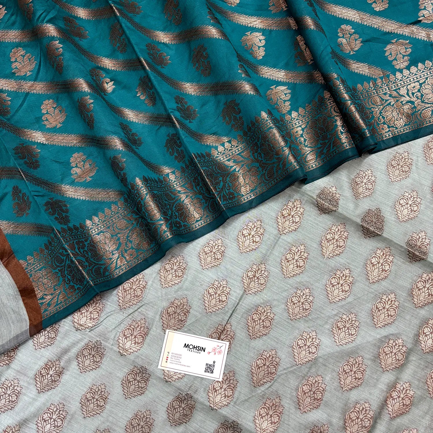 Mint Green and Teal Banarasi Silk Suit