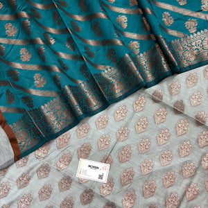 Mint Green and Teal Banarasi Silk Suit