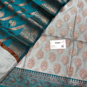 Mint Green and Teal Banarasi Silk Suit