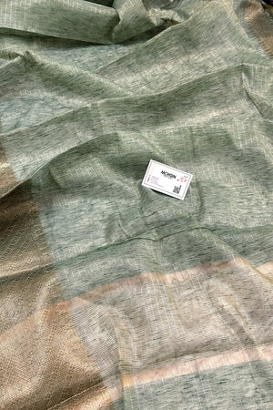 Mint Green Linen Silk Banarasi Saree