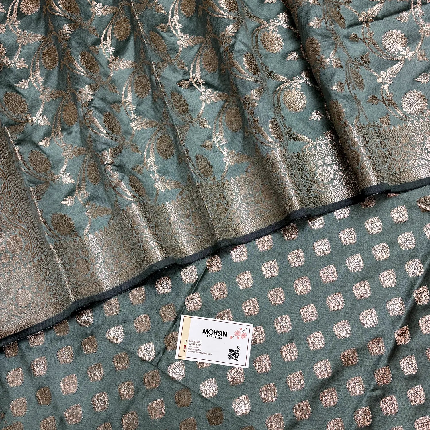 Mint Green Singhasan Buti Semi Katan Silk Banarasi Suit