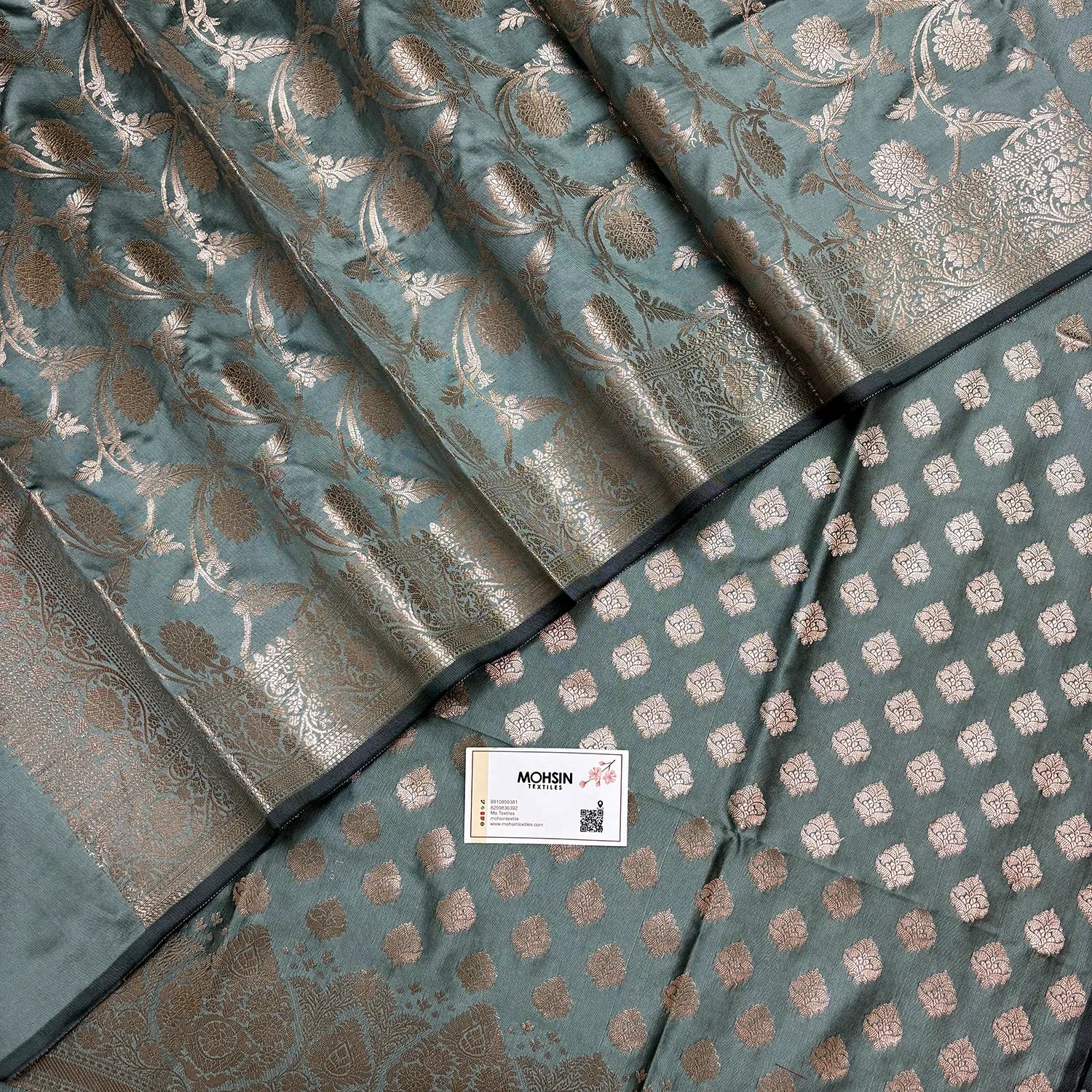 Mint Green Singhasan Buti Semi Katan Silk Banarasi Suit