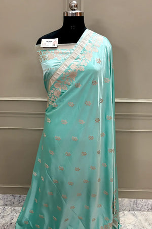 Mint Green Zari Katan Silk Banarasi Saree