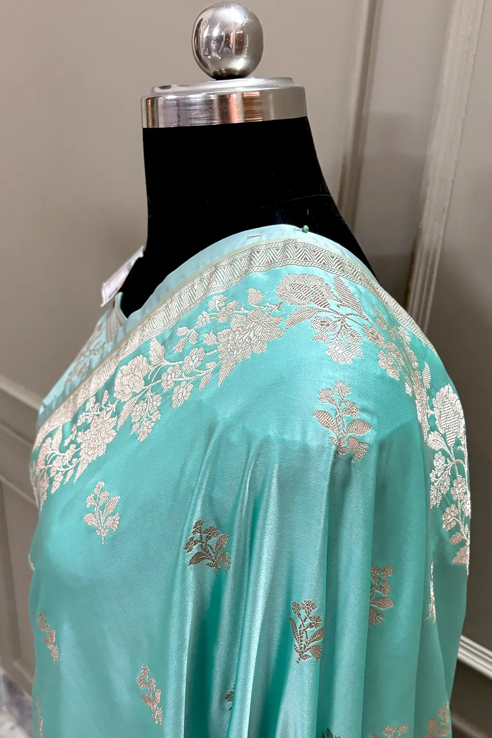 Mint Green Zari Katan Silk Banarasi Saree