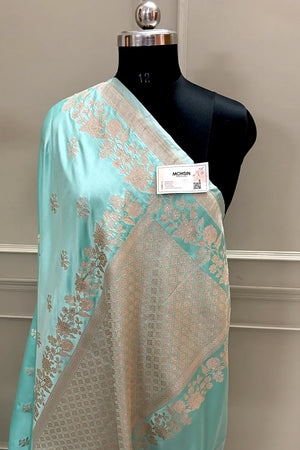Mint Green Zari Katan Silk Banarasi Saree