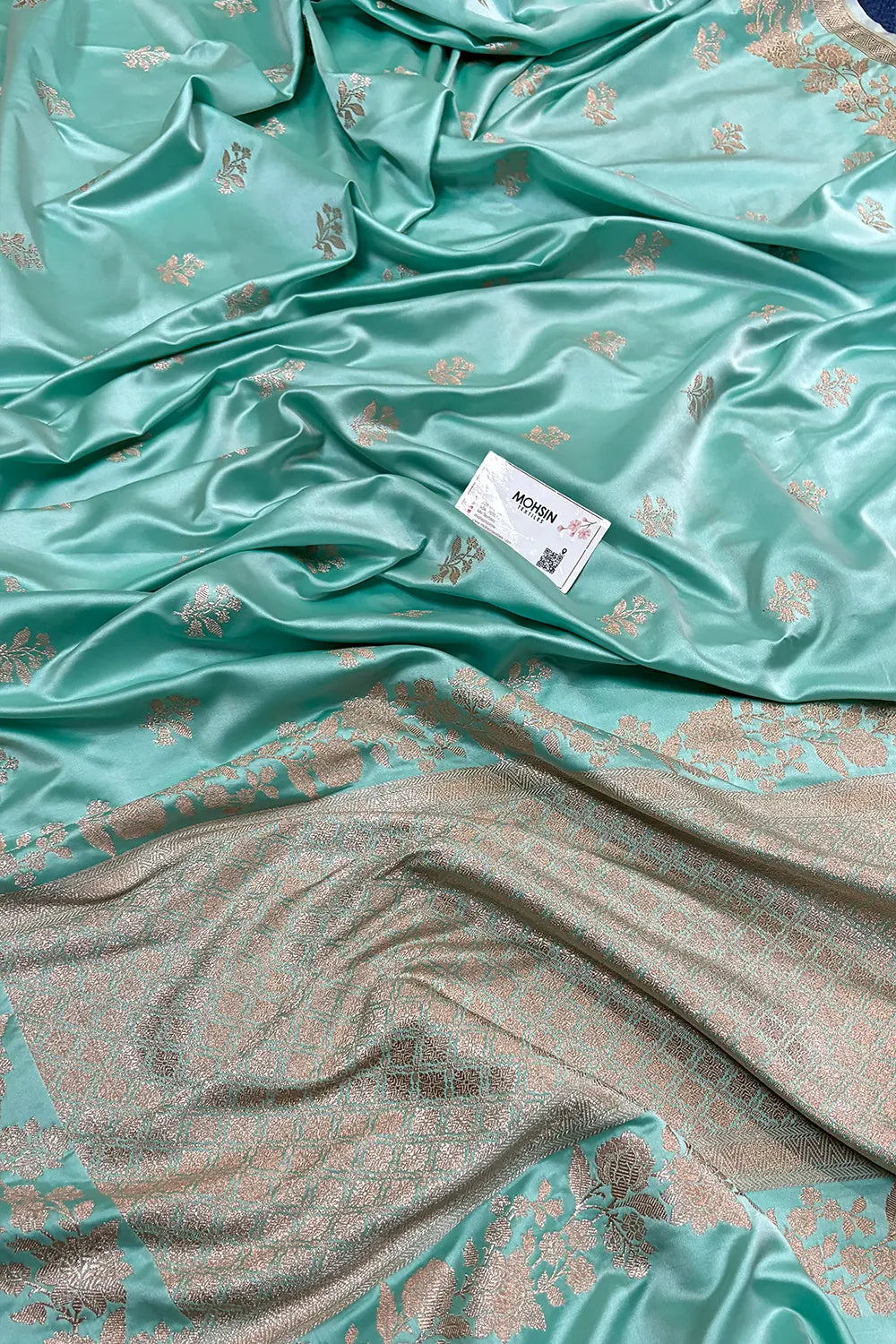 Mint Green Zari Katan Silk Banarasi Saree