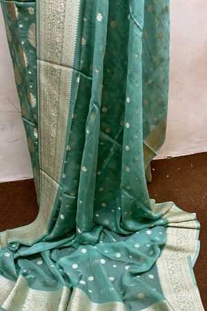Mint Pure Viscose Georgette Banarasi Suit