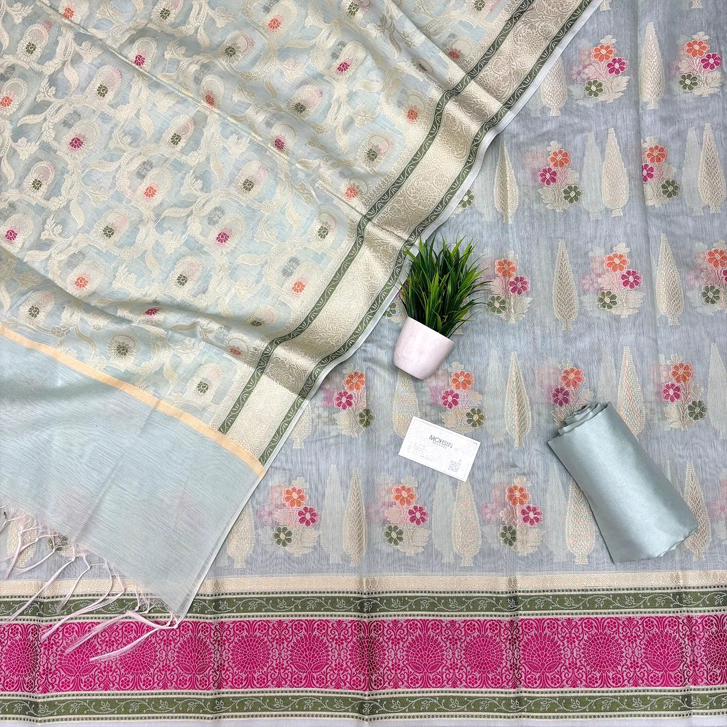 Mint Resham Banarasi Silk Suit