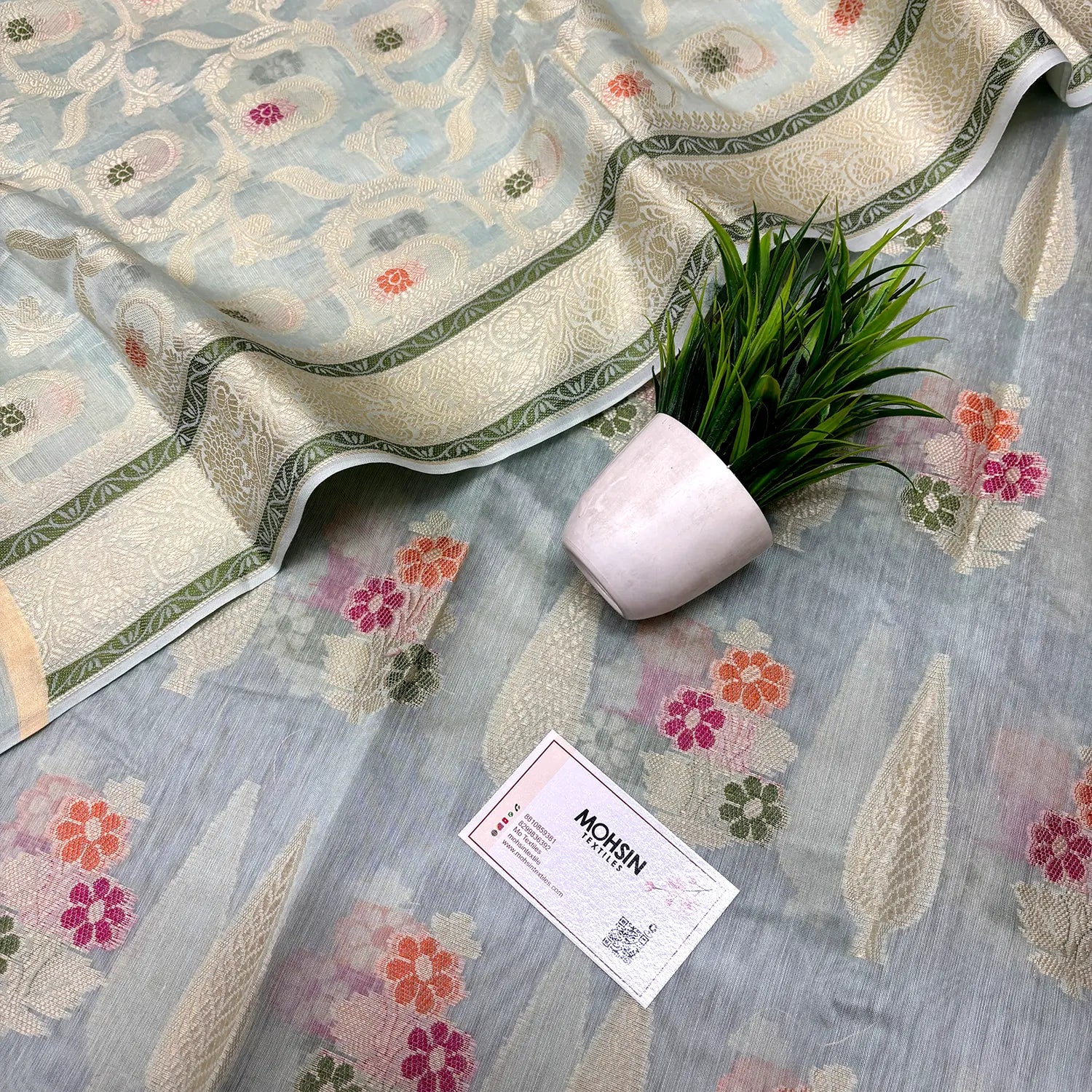 Mint Resham Banarasi Silk Suit