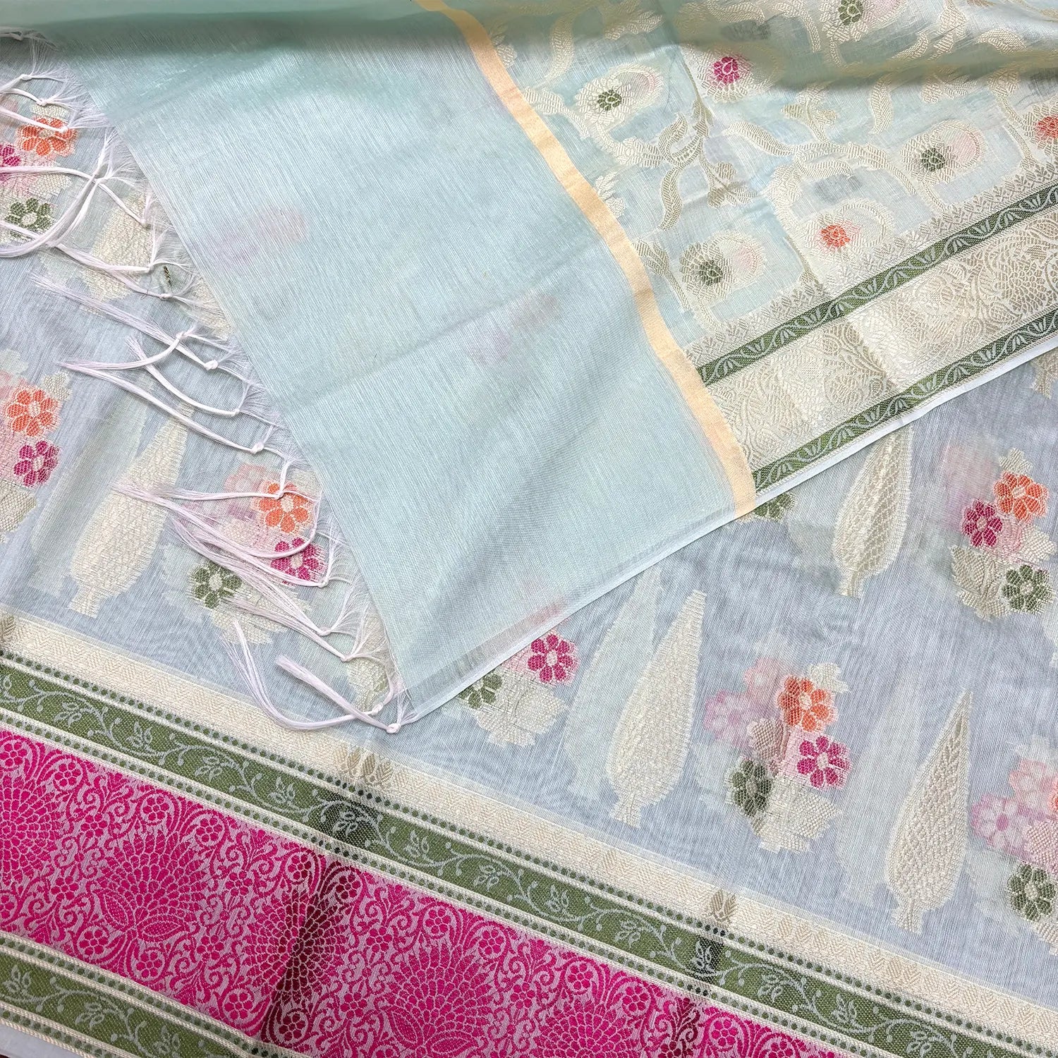 Mint Resham Banarasi Silk Suit