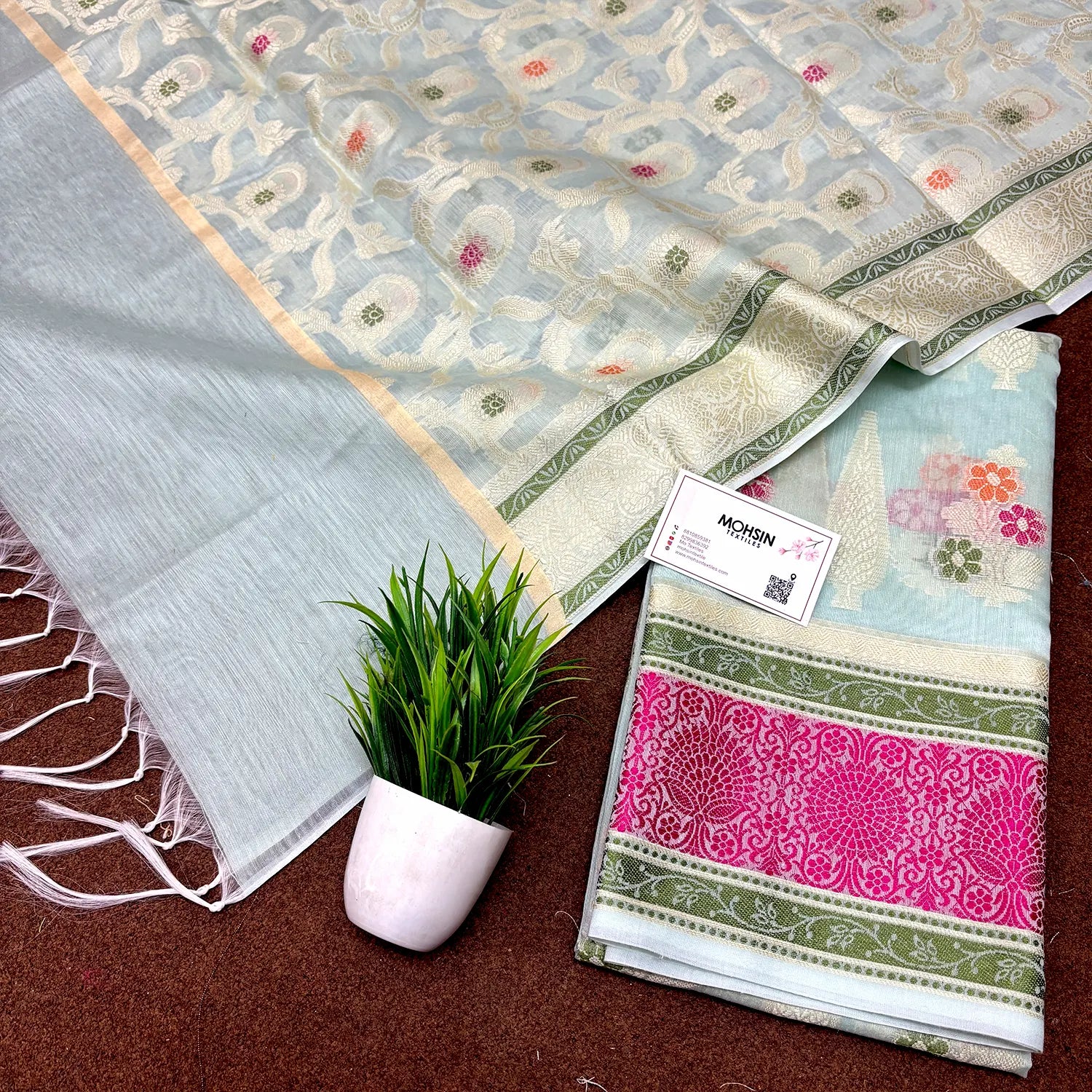 Mint Resham Banarasi Silk Suit