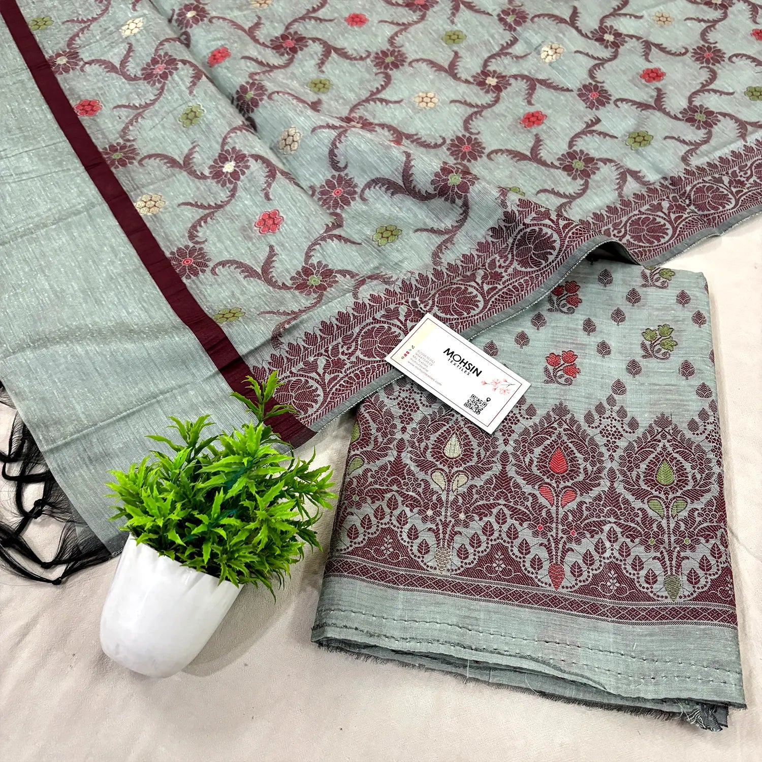 Mint Resham Banarasi Silk Suit