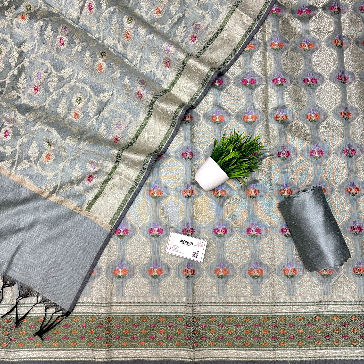 Mint Resham Banarasi Silk Suit