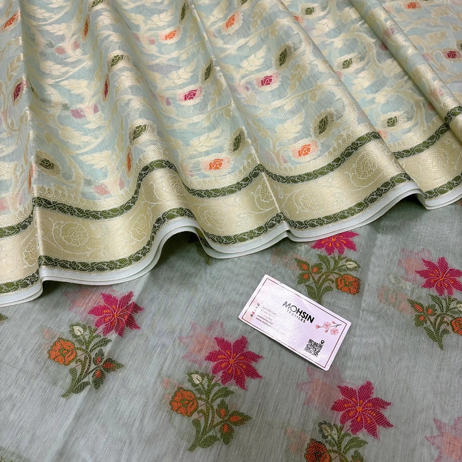 Mint Resham Banarasi Silk Suit