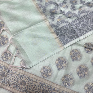 Mint Resham Banarasi Silk Suit