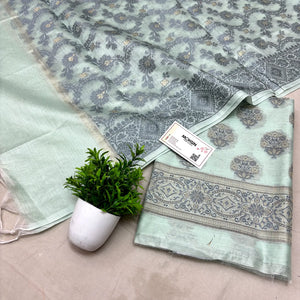Mint Resham Banarasi Silk Suit
