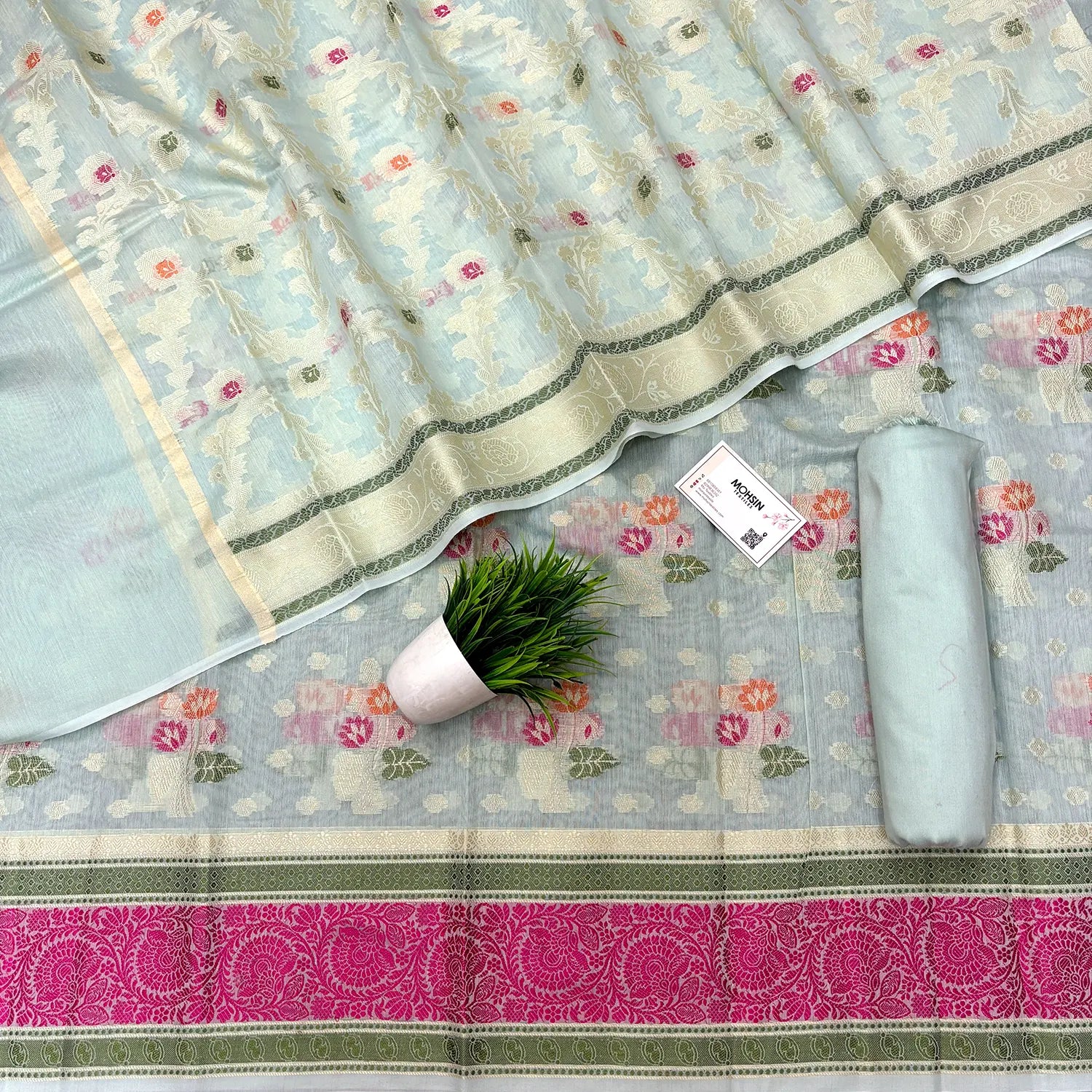 Mint Resham Banarasi Silk Suit