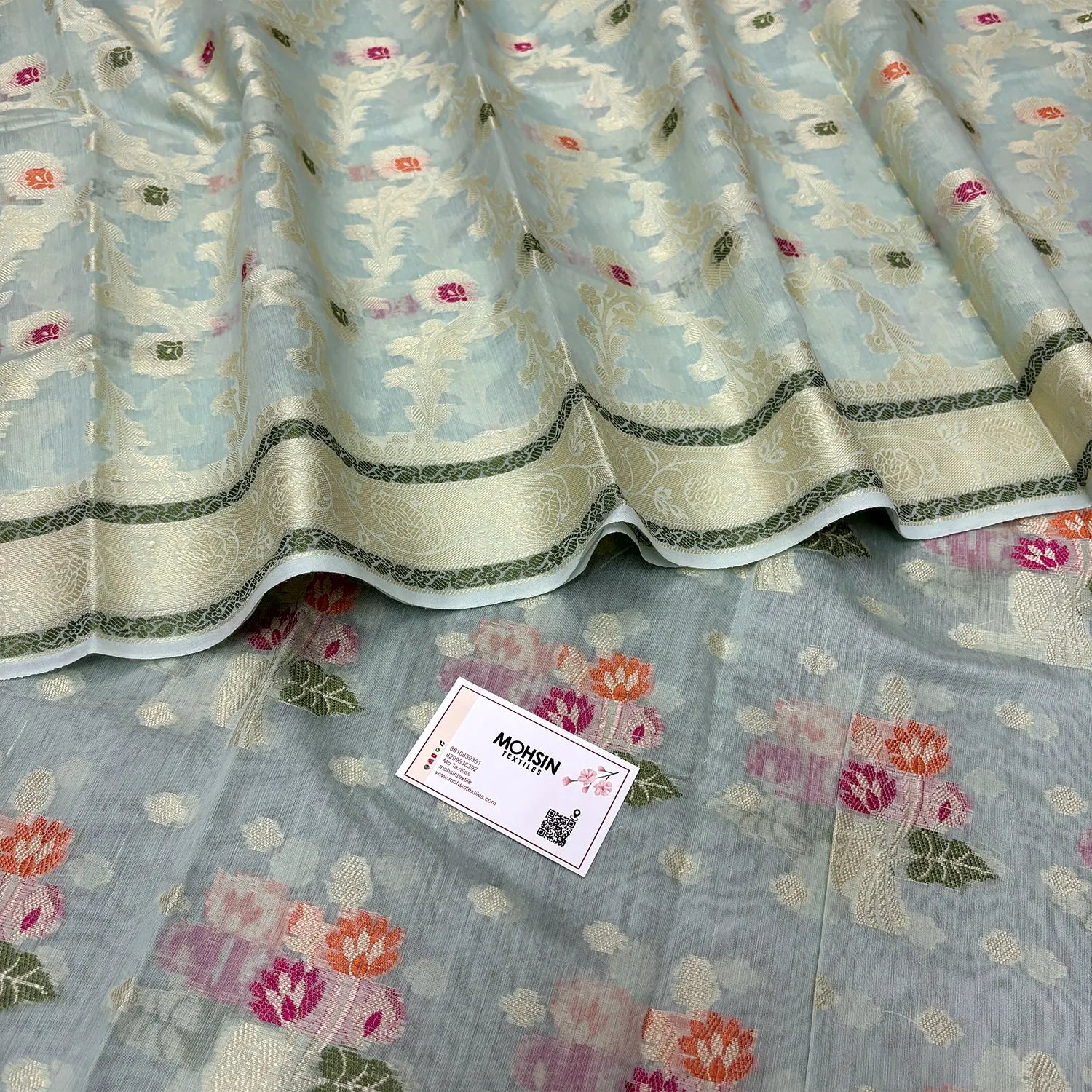 Mint Resham Banarasi Silk Suit