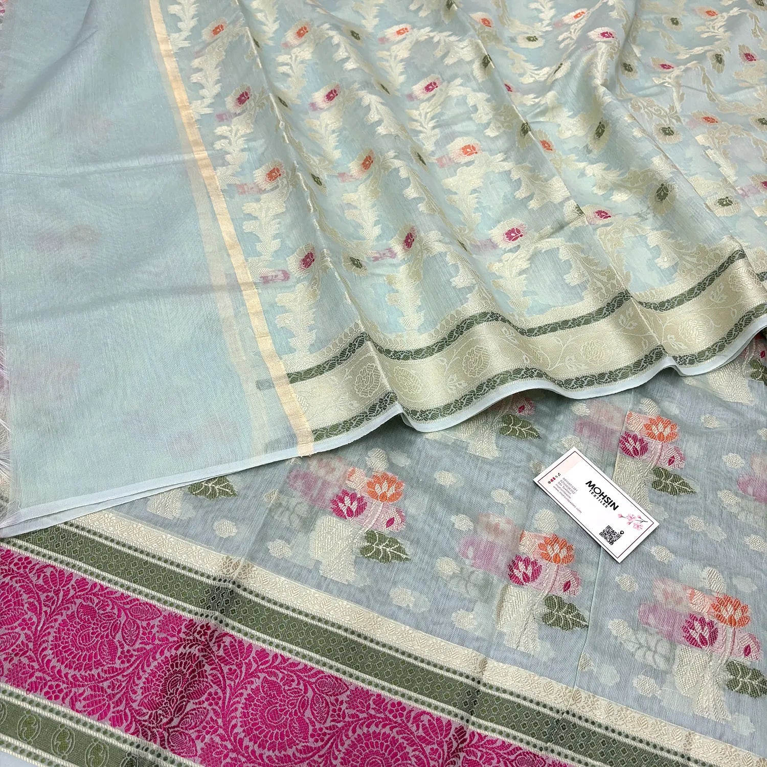 Mint Resham Banarasi Silk Suit