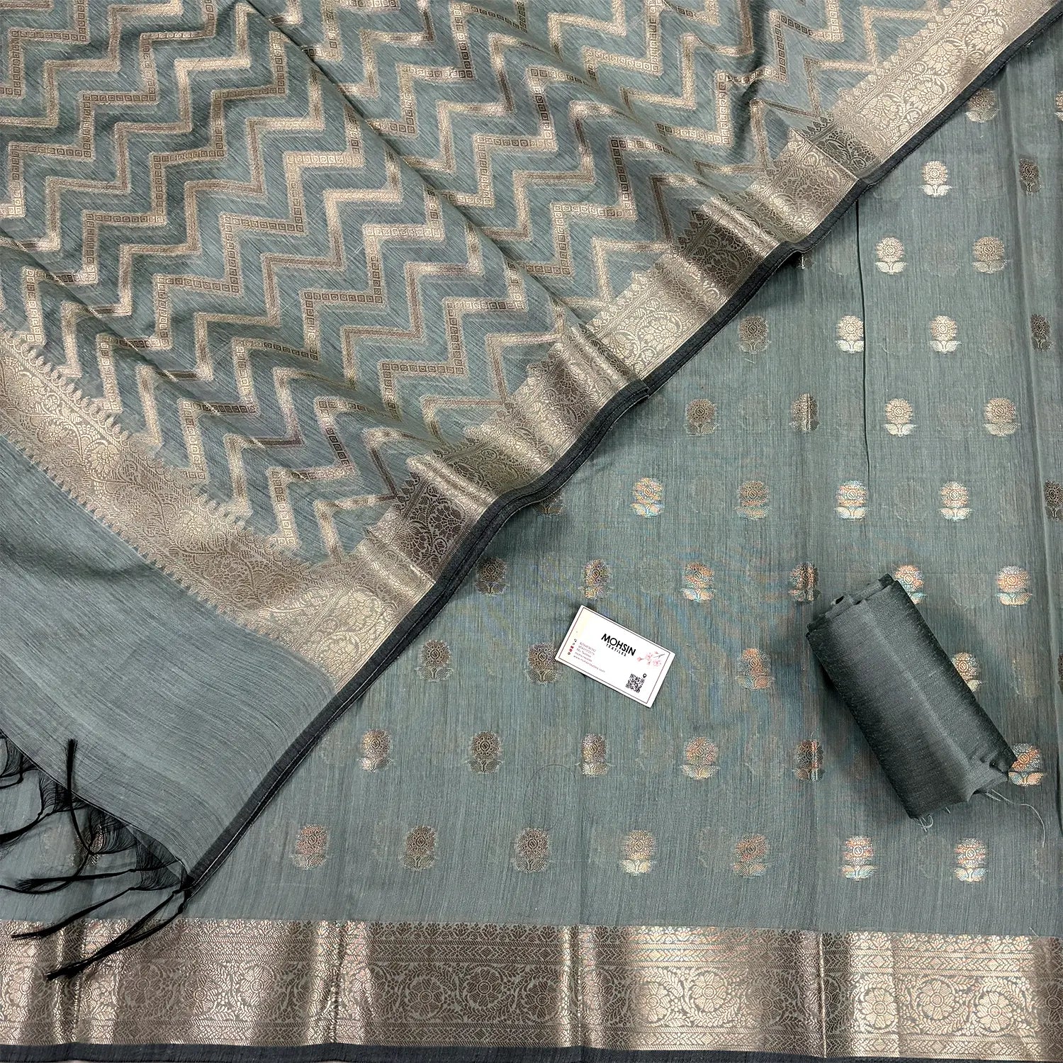 Mint Resham Banarasi Silk Suit