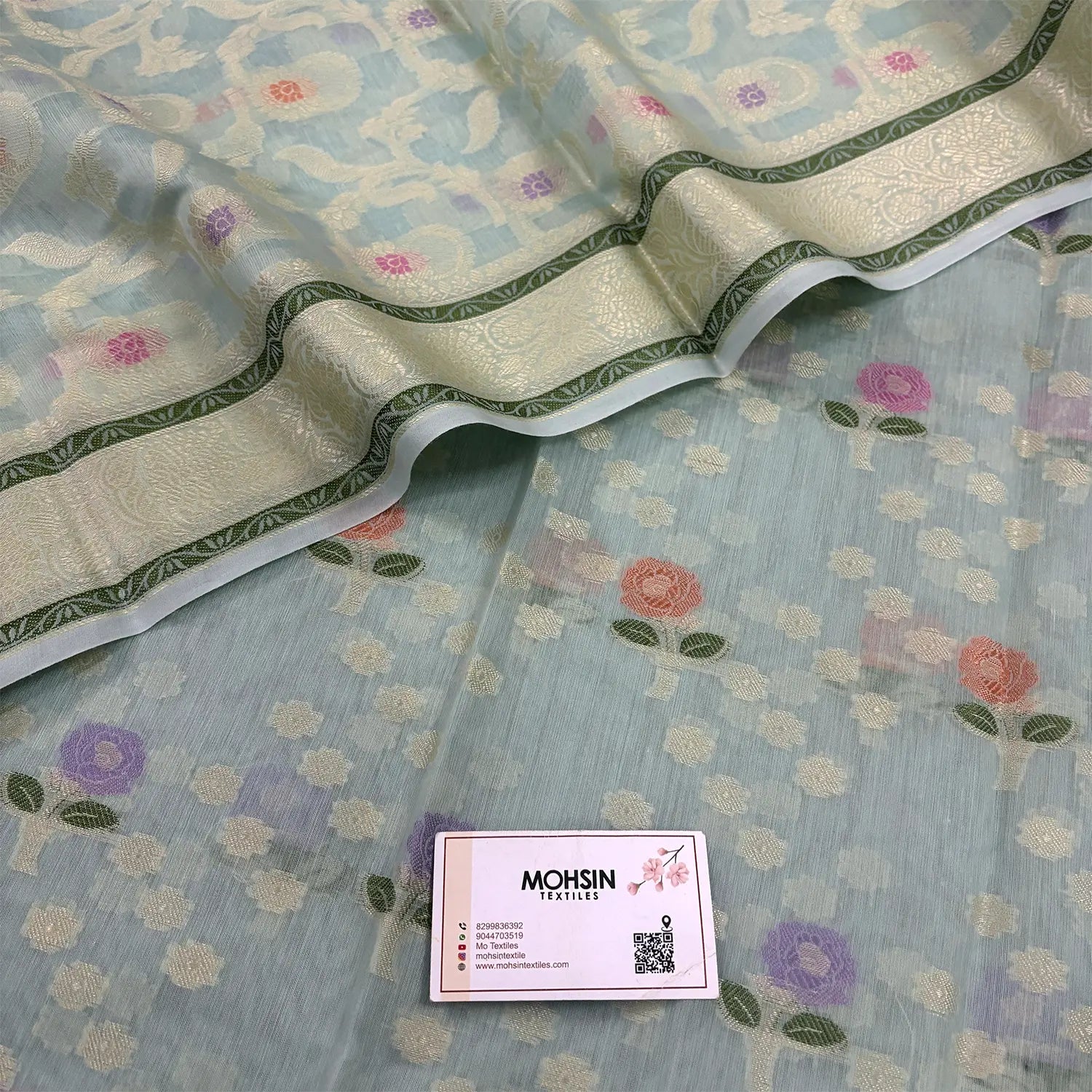 Mint Resham Banarasi Silk Suit