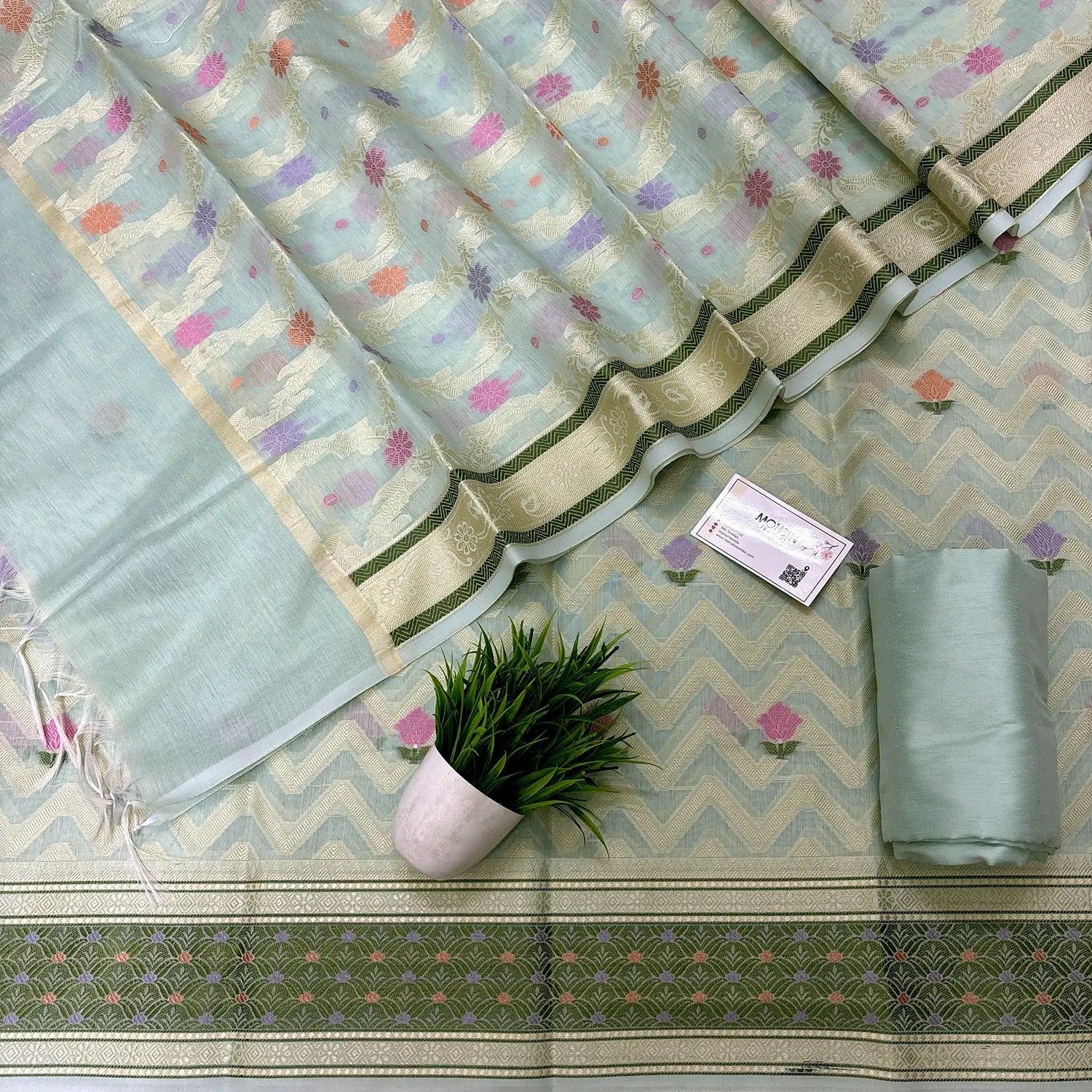 Mint Resham Banarasi Silk Suit