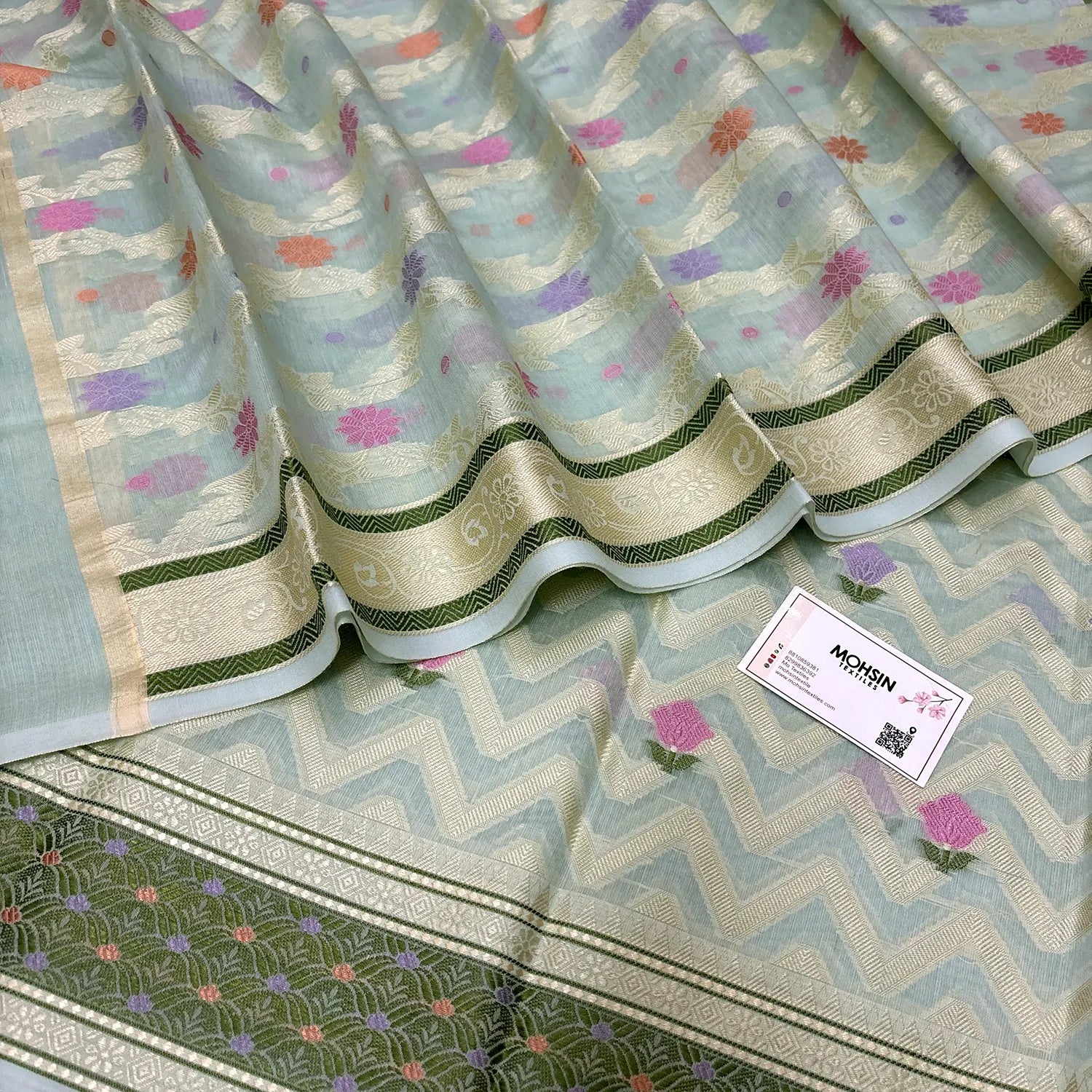 Mint Resham Banarasi Silk Suit