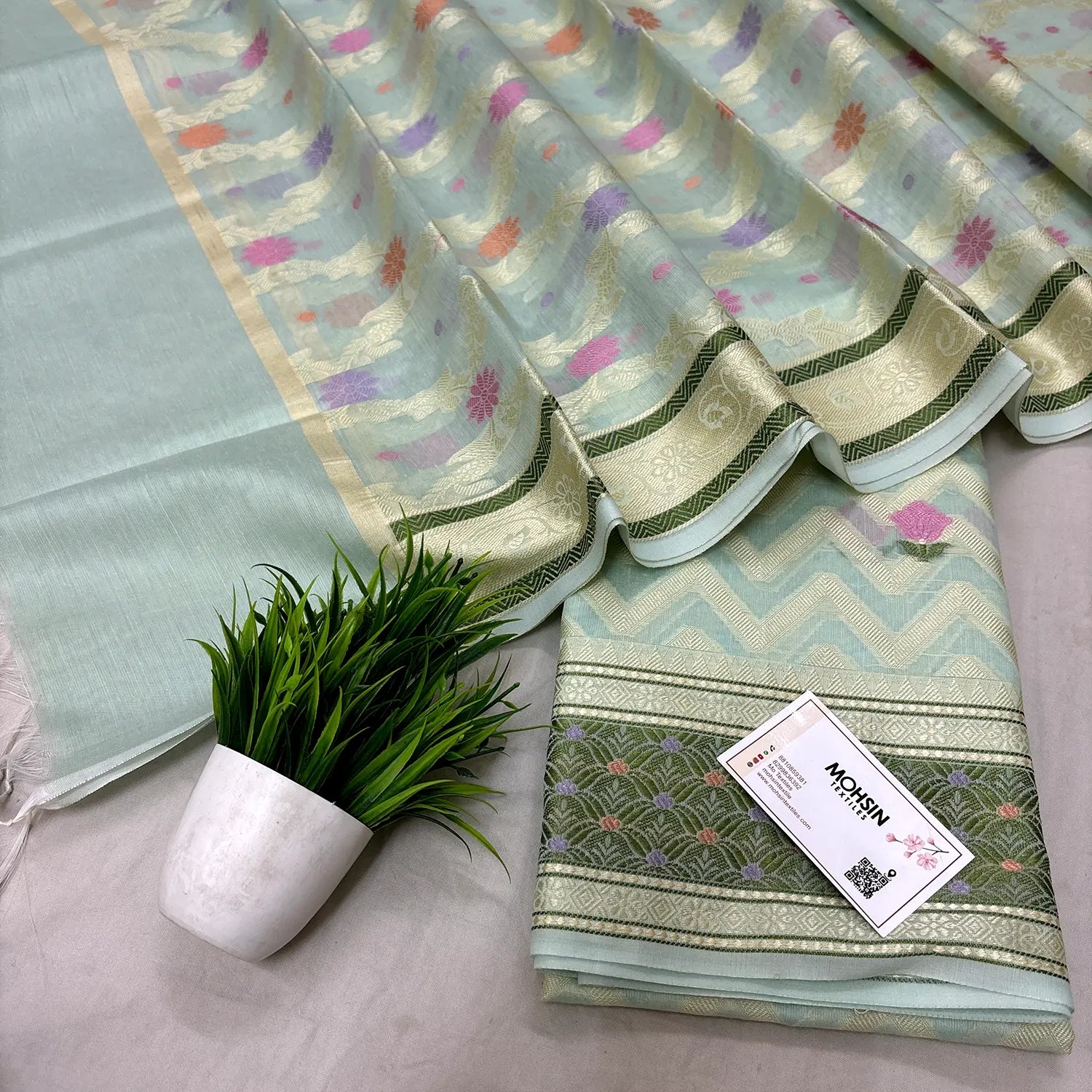 Mint Resham Banarasi Silk Suit