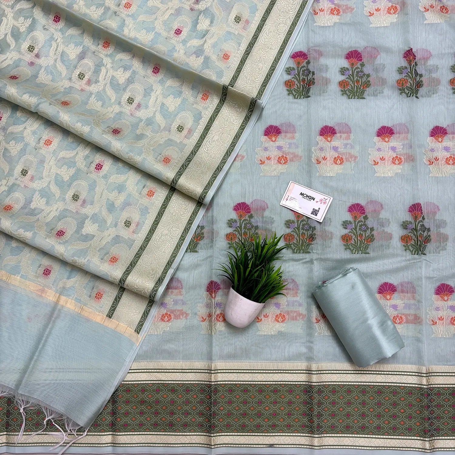Mint Resham Banarasi Silk Suit