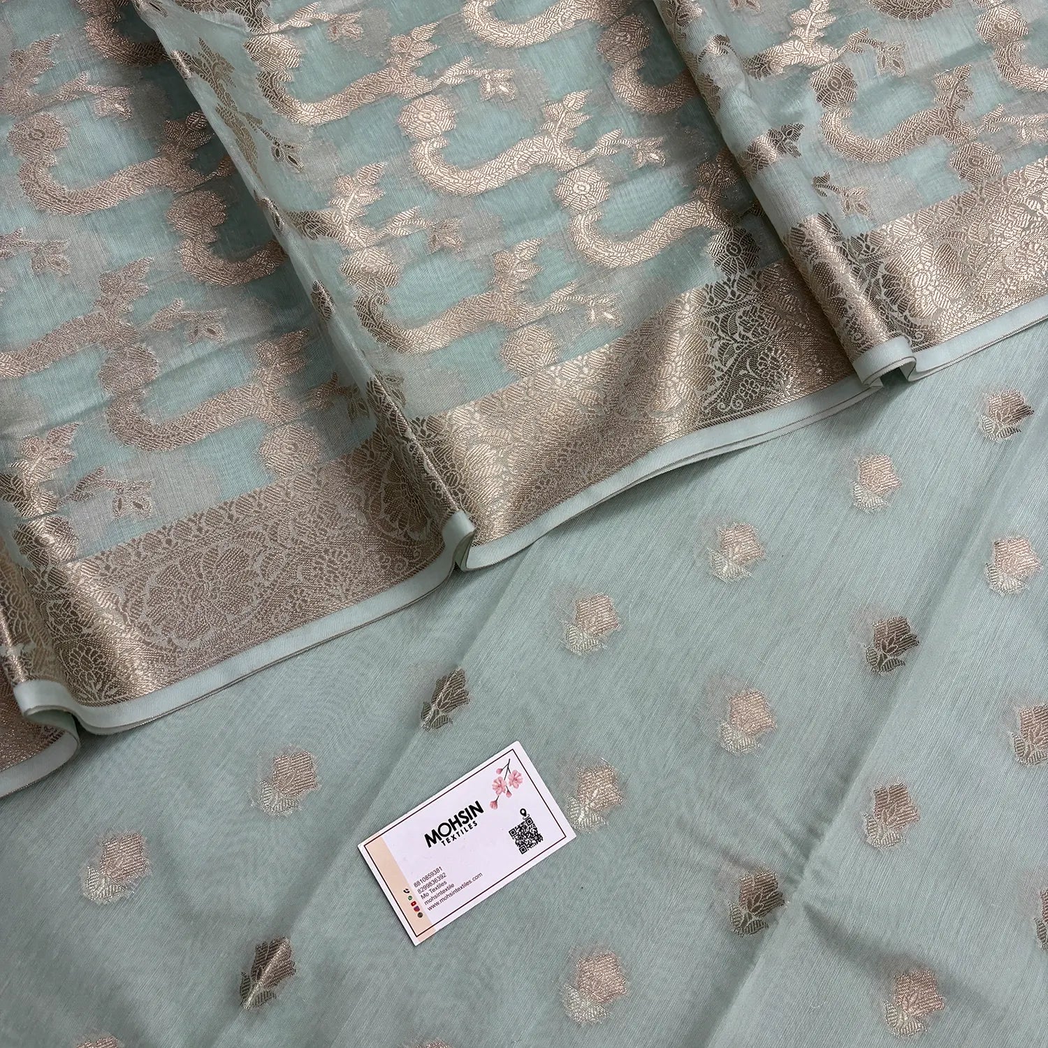 Mint Resham Banarasi Silk Suit