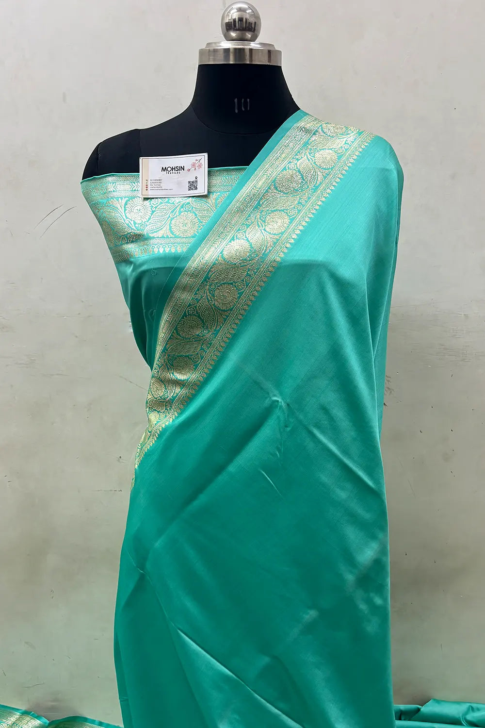 Mint Royal Plain Katan Satin Silk Banarasi Saree