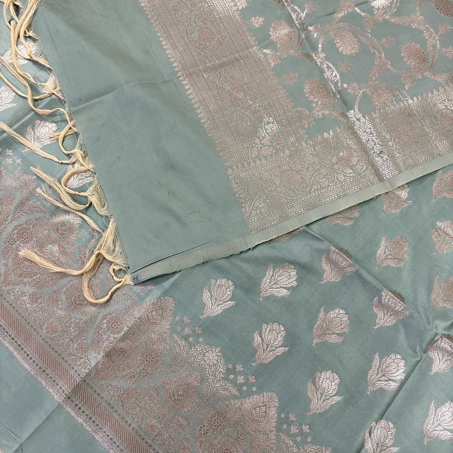 Mint Singhasan Vilas Satin Silk Banarasi Suit