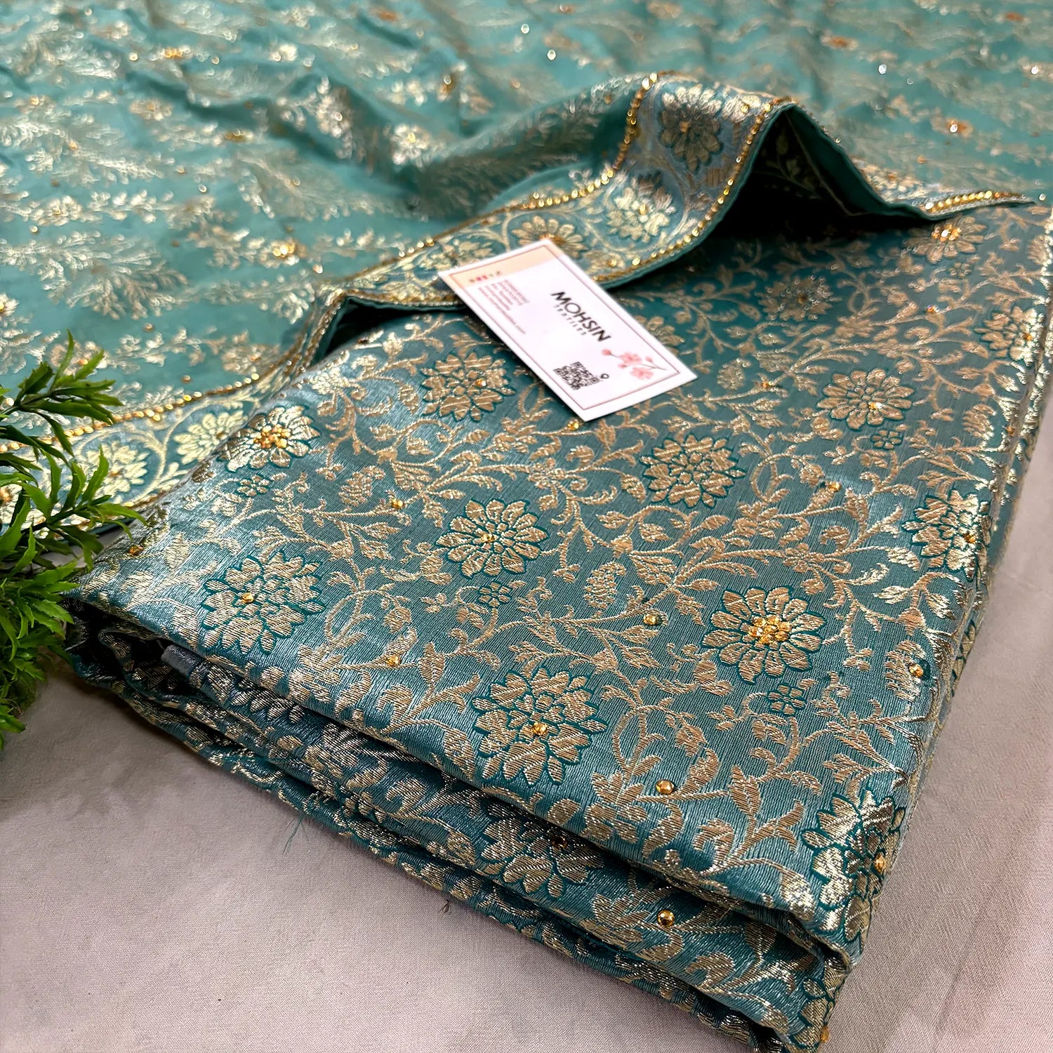 Mint Stone Work Kimkhab Silk Banarasi Gharara