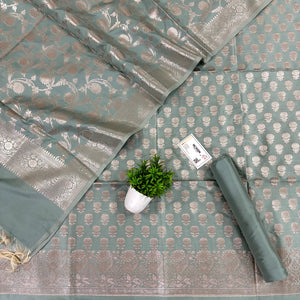 Mint Sunflower Satin Silk Banarasi Suit