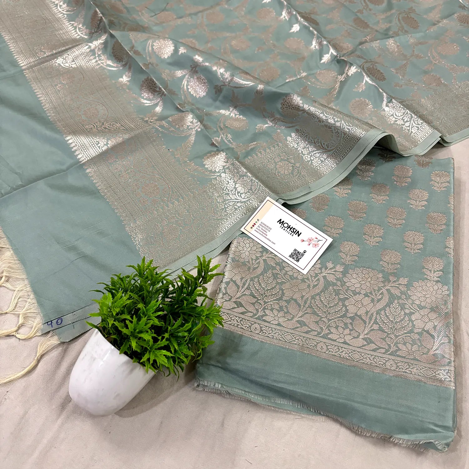 Mint Sunflower Satin Silk Banarasi Suit