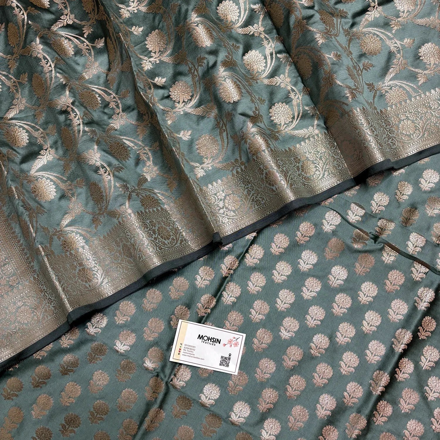 Mint Sunflower Satin Silk Banarasi Suit