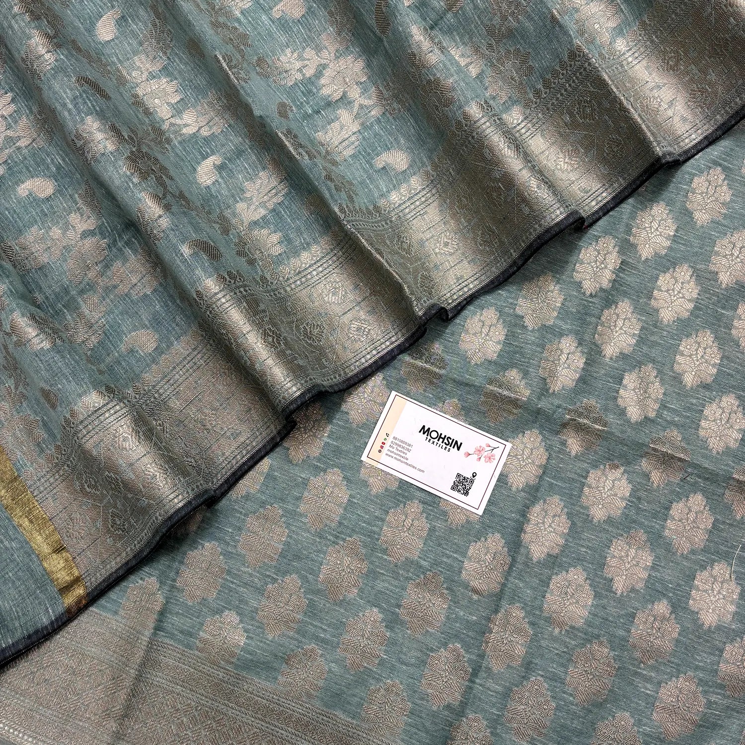 Mint Tri Phool Linen Silk Banarasi Suit