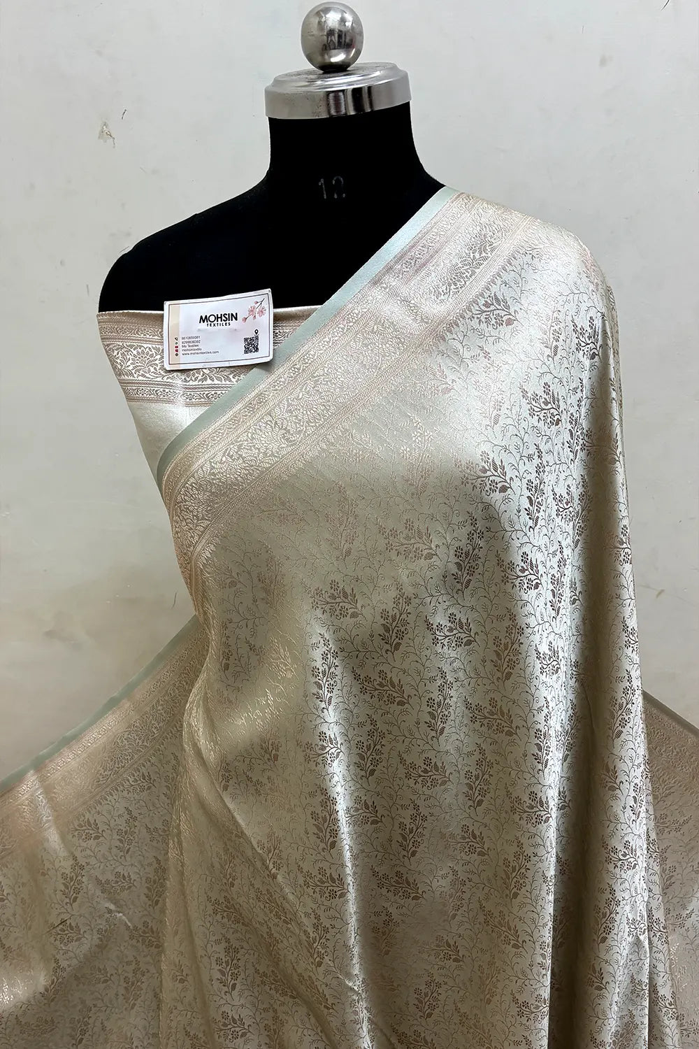 Mint Zari Katan Jamdani Silk Banarasi Saree