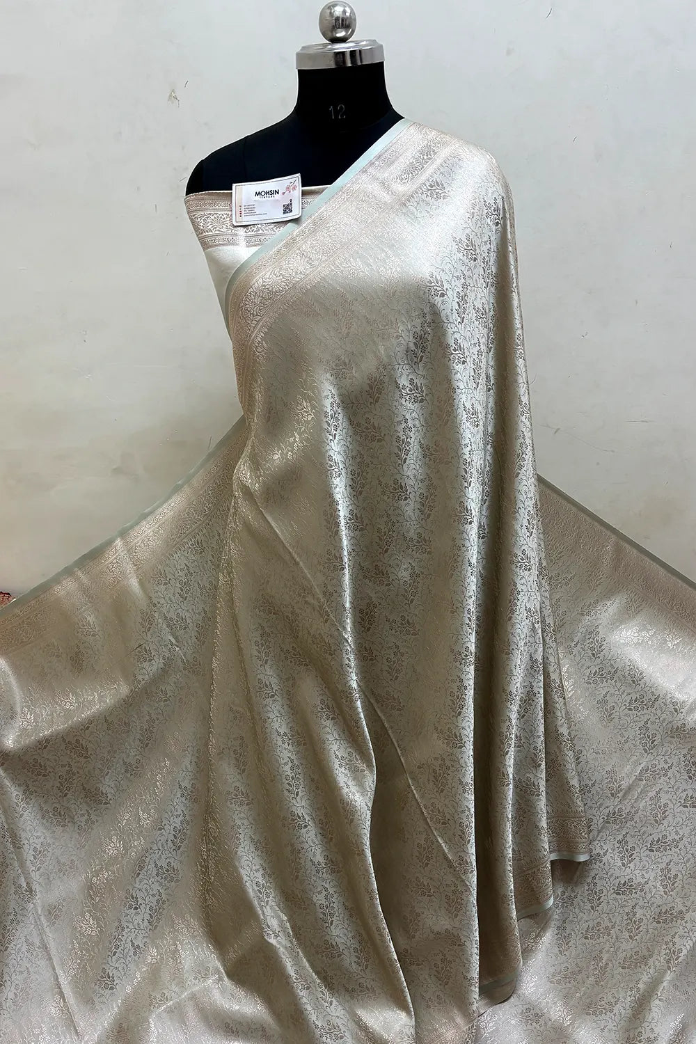 Mint Zari Katan Jamdani Silk Banarasi Saree