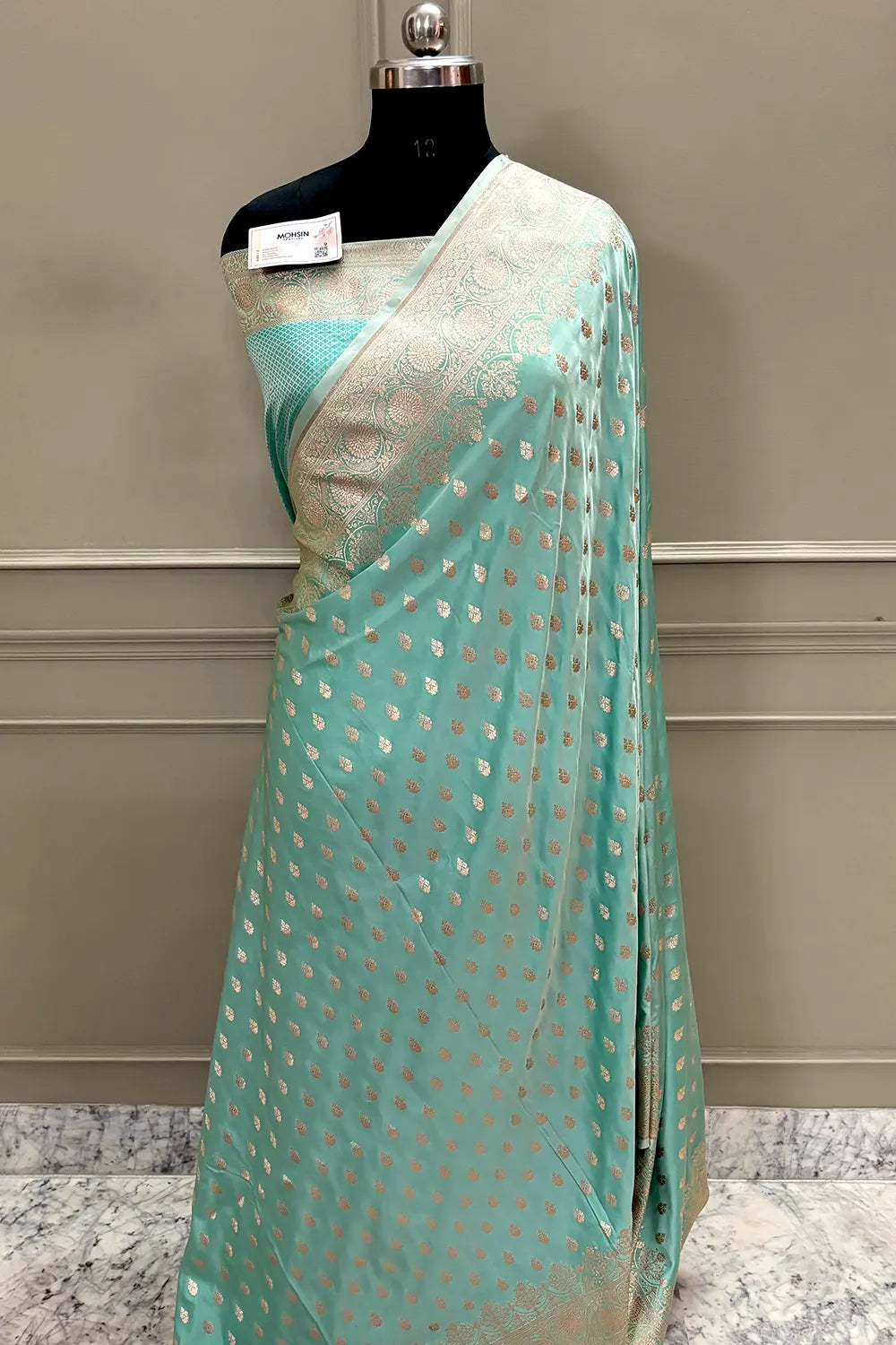 Mint Zari Katan Silk Banarasi Saree
