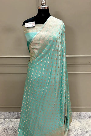 Mint Zari Katan Silk Banarasi Saree